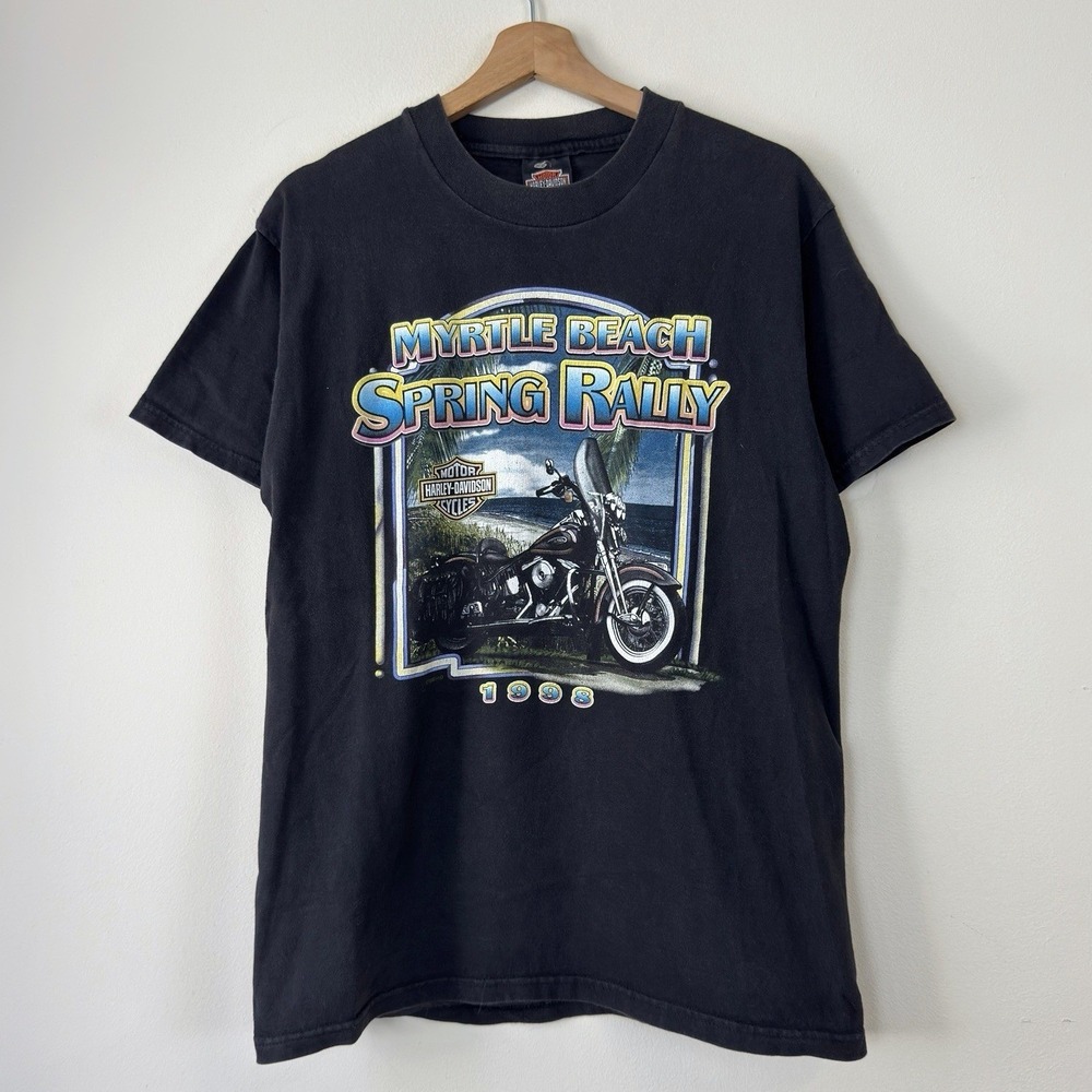 Vintage 90's Harley Davidson Myrtle Beach Logo Motorcycle Black Tee Shirt Medium